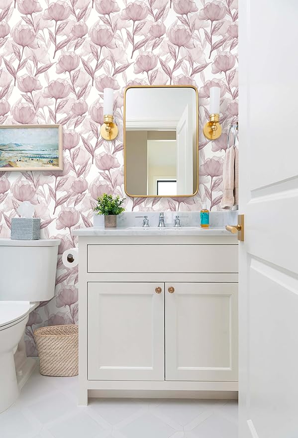 Heroad Peel and Stick Wallpaper Pink Contact Paper Modern Boho Floral Wall Paper for Cabinets Waterproof Removable Wallpaper Self Adhesive for Bathroom Vinyl Roll 17.3"x393"