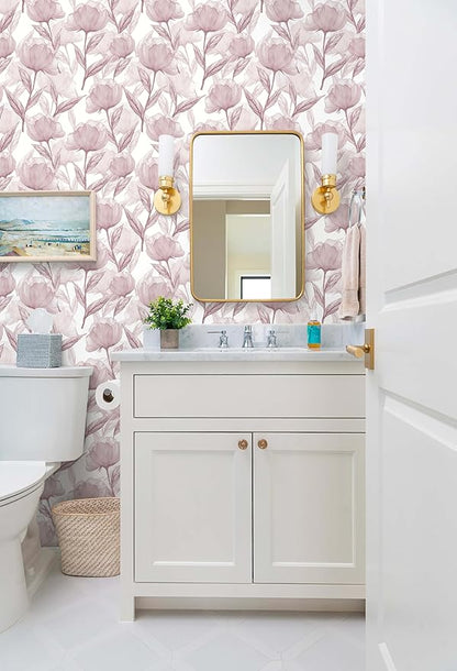Heroad Peel and Stick Wallpaper Pink Contact Paper Modern Boho Floral Wall Paper for Cabinets Waterproof Removable Wallpaper Self Adhesive for Bathroom Vinyl Roll 17.3"x393"