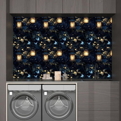 Night Forest Wallpaper Peel and Stick Dark Contact Paper Vintage Green Leaf Wall Paper Vinyl Waterproof Self Adhesive Retro Lantern Butterfly Walls Mural for Bedroom Cabinet Table Décor17.5" x 393"