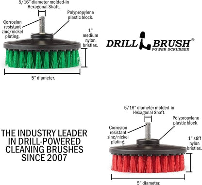 Drill Brush - Cleaning Supplies - Medium and Stiff Bristle Brush Kit - Spin Brush - Grout Cleaner - Tile, Counter-tops, Stove, Oven, Sink, Trash Can, Floors - Concrete Swimming Pools, Garden Fountains