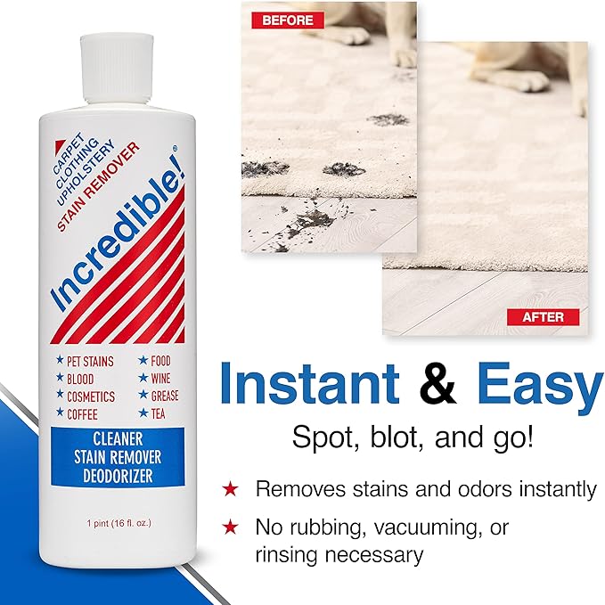 INCREDIBLE! Stain Remover For Clothes, Laundry, Carpets, Mattress & Upholstery, 16.oz (Pack of 3)