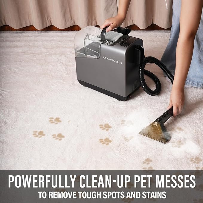 Starrybot Portable Carpet Cleaner Machine with Steam and Heating Techology,18Kpa Powerful Suction with Versatile Tools for Pets, Couch,Spot Cleaner for Stairs/Furniture/Rug(Gray)