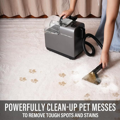 Starrybot Portable Carpet Cleaner Machine with Steam and Heating Techology,18Kpa Powerful Suction with Versatile Tools for Pets, Couch,Spot Cleaner for Stairs/Furniture/Rug(Gray)