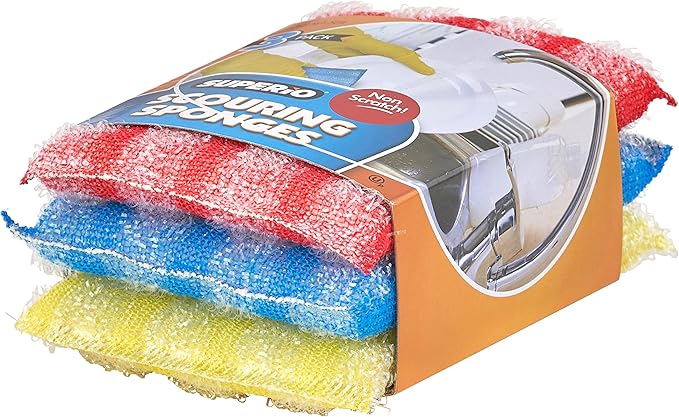 Nylon Kitchen Scrubber, Heavy Duty, Hand Friendly Scouring Sponge for Sink, Pot, Dish Washing Scrubber Non-Scratch, Kosher, 18 Pack, Blue-Red/Pink-Yellow by Superio