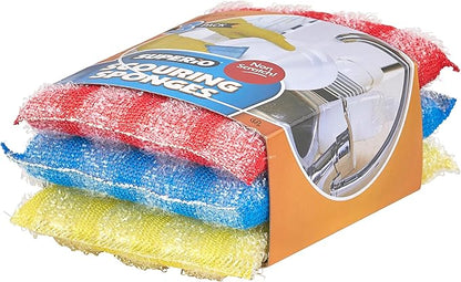 Nylon Kitchen Sponge Scrubber, Heavy Duty, Hand Friendly Scouring Sponge for Sink, Pot, Dish Washing Scrubber Non-Scratch, Kosher Sponge,6 Pack, Blue-Red/Pink-Yellow by Superio…