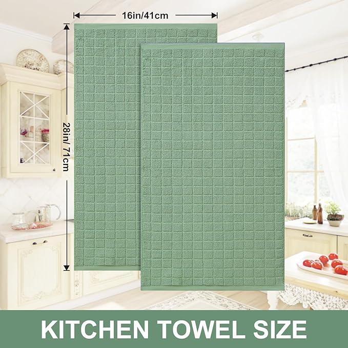 Homaxy Premium Cotton Kitchen Towels 16"x 28", Large Natural Ring Spun 390 GSM Dish Towels, Super Absorbent Terry Kitchen Hand Towels, Soft Tea Towels with Hanging Loop, Pure Grass Green, 8 Pack