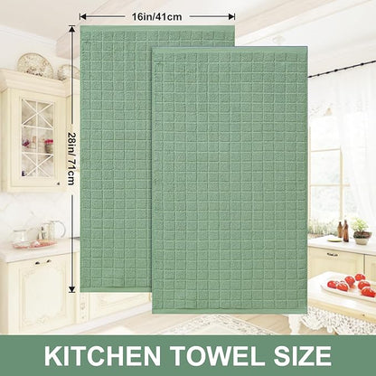 Homaxy Premium Cotton Kitchen Towels 16"x 28", Large Natural Ring Spun 390 GSM Dish Towels, Super Absorbent Terry Kitchen Hand Towels, Soft Tea Towels with Hanging Loop, Pure Grass Green, 8 Pack