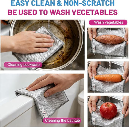 Wangjinpeng12 Pcs New Upgrade 3-Layer Metal Dish Cloths, Non-Scratch Odor-Free Multipurpose Wire Dishwashing Rags for Wet Dry Use, Kitchen Cleaning Cloths for Dishes, Sinks & Stove Tops(7.87X7.87)