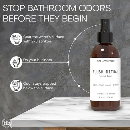 Muse Apothecary Flush Ritual - Aromatic & Refreshing Toilet Spray, Use Before You Go, 8 oz, Infused with Natural Essential Oils - Bergamot + French Lavender + Sandalwood, 2 Pack