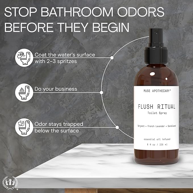 Muse Apothecary Flush Ritual - Aromatic & Refreshing Toilet Spray, Use Before You Go, 4 oz, Infused with Natural Essential Oils - Bergamot + French Lavender + Sandalwood, 2 Pack