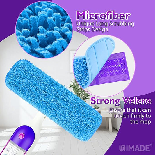 UNIMADE Reusable Mop Pads for Swiffer PowerMop, 8 Pack Microfiber Mop Pad Refill with Scrubber Strips for 13''-15'' SprayMop, Washable Mop Pads Use for Most Floor Types, Designed for Pets - Blue
