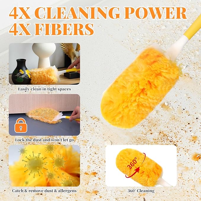 Duster Refill for Swiffer Duster, 50 Count Disposable Dusters Kit for Cleaning Dusting Furniture Blind Ceiling Fan, Multi Surface 360 Feather Duster + 3FT Extended Handle + Short Handle