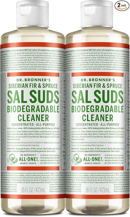 Dr. Bronner's Sal Suds Biodegradable Cleaner (16 Ounce, 2-Pack) – All Purpose Pine Mop Detergent for Floors, Laundry & Dishes, Multi Surface Concentrate, Heavy-Duty Degreaser