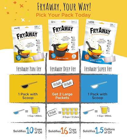 FryAway Super Fry Cooking Oil Solidifier, Super Value 3-Pack – Solidifies 4.5 Gallons Cooking Oils - Plant-Based Powder - Fry Oil Away for Mess-Free Cleanup and Disposal - Easy to Use, Made in the USA