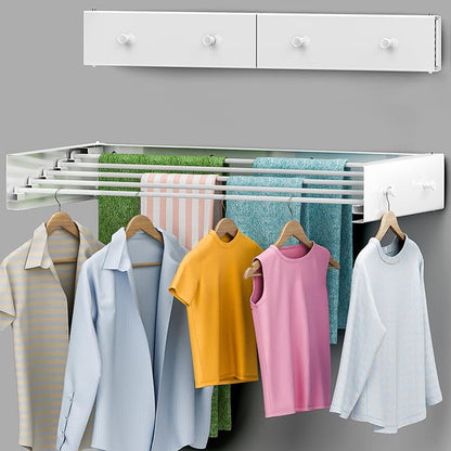 Delfori Foldable Wall Mounted Drying Rack 28 inch - Easy to Install Hanging Rack for Laundry Room - Space Saving Design with 55-lb Capacity - Perfect Drying Racks for Clothes Towels & More