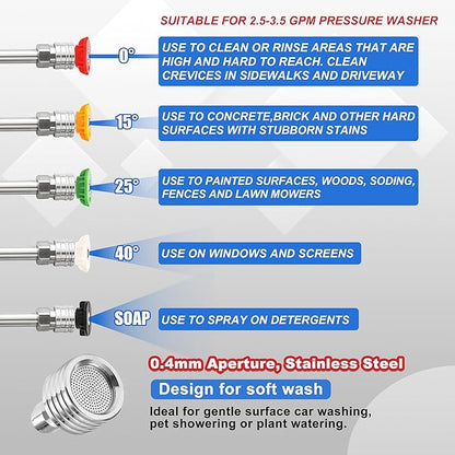 Tool Daily Pressure Washer Shower Nozzle for Soft Wash, 5 Power Washer Nozzle Tips, Soft Rain Shower Sprinkler for Car Washing and Garden Watering, 1/4 Inch Quick Connect