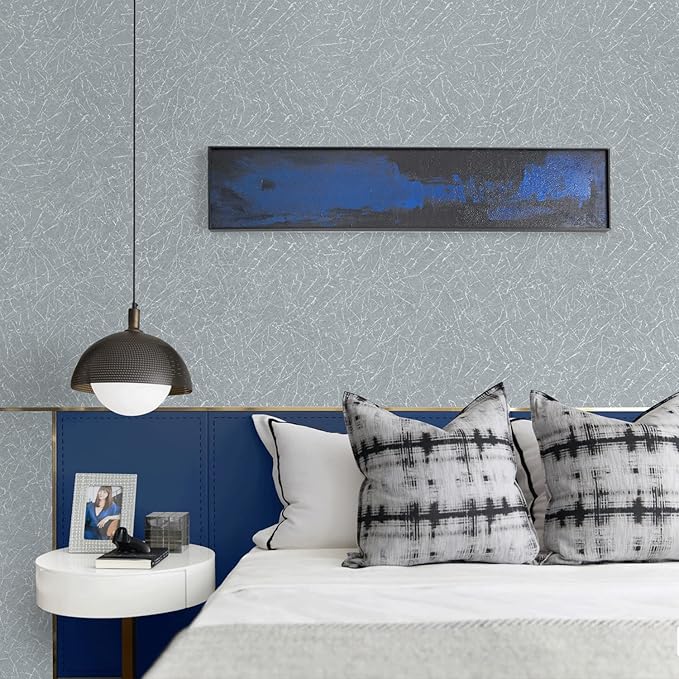 Cohoo Home Gray Peel and Stick Wallpaper Grey Silk Contact Paper for Cabinets and Drawers Silver Textured Self Adhesive Removable Wallpaper Bathroom Bedroom Waterproof Wall Covering 15.7inL 118inW
