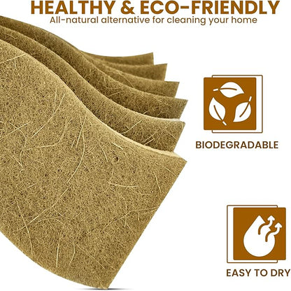 Natural Kitchen Sponge –12-Pack Biodegradable Sponges for Dishes –Compostable Dish Washing Scrubbers – Eco Friendly Non-Scratch Cellulose & Coconut Husk Scrubber Sponges for Cleaning