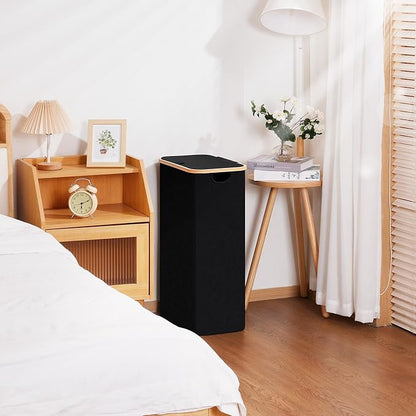 Slim Laundry Basket with Lid, Narrow Dirty Clothes Hampers for Laundry with Handle, Skinny Laundry Bin for Laundry Room, Dorm, Bedroom and Bathroom, 19.8 Gallon (75L) Black