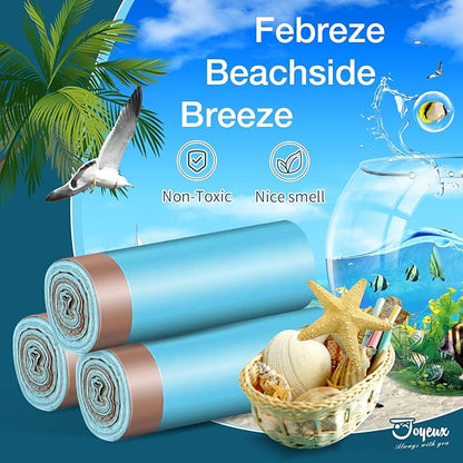 JOYEUX 2.6 Gallon Small Trash Bags, No-Tearing Drawstring Mini Garbage Bags for Bathroom Kitchen, Beachside Breeze Scent, 66 Count
