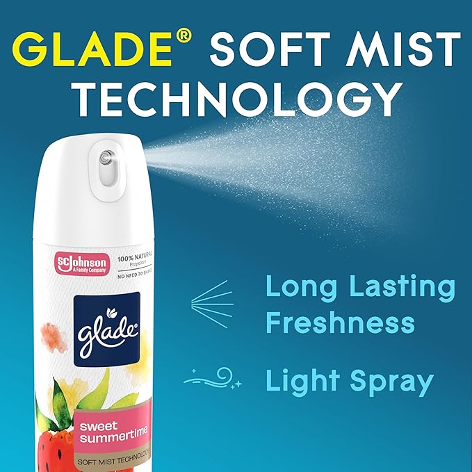 Glade Air Freshener Room Spray, Sweet Summertime Scent, Odor Fighting to Deliver Long Lasting Freshness, 7.3 Oz, 6 Count