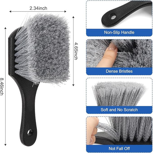 3Pcs Wheel Rim Tire Carpet Cleaning Brush Set, Soft and Stiff Bristle Wash Cleaning Supplies Kit for Car All Exterior Surface and Car Interior Cleaning Brush for Car Truck Motorcycle