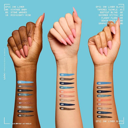 NYX PROFESSIONAL MAKEUP Epic Ink Glitz Liner, Waterproof Metallic Liquid Eyeliner with Vegan Formula - Tapered Twinkle (Shimmer Teal Blue)