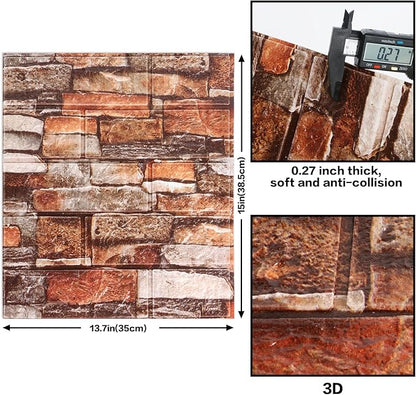 30PCS 3D Wall Panels, Peel and Stick Foam, Self-Adhesive Decorative 3D Brick Wallpaper, Faux Stone Wall Panel Foam Brick, White, Black, Rock, 15in x 13.7in, 7mm Thick, 30 Count