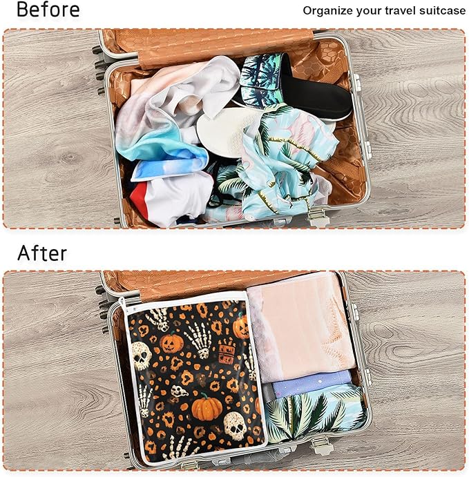 Mesh Laundry Bags Lingerie Bags for Washing Delicates 2 PCS Durable Wash Bag with Zipper Small and Medium Washable Halloween Leopard Pumpkin Skull Brown