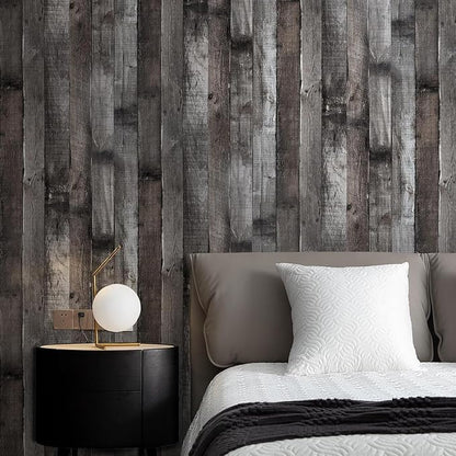 Yun-aeon Natural Wood-Dark Grey Wood Contact Paper Peel and Stick Wallpaper 34.6"x 480" Self Adhesive Removable Vintage Faux Wood Wall Paper Plank Shelf Home Decoration Kitchen Counter Cover Use