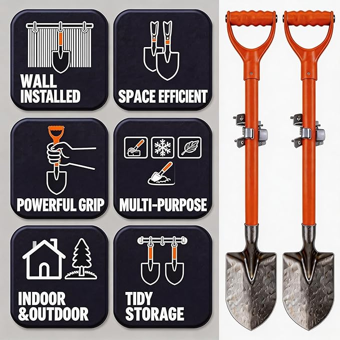 Sinoer Shovel holder, Mop and Broom Holder Heavy Duty Metal Wall Mounted Broom Utility Hooks Tool Hanger for Warehouse, Garden,Sheds,Garage -14PACK