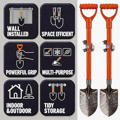 Sinoer Shovel holder, Mop and Broom Holder Heavy Duty Metal Wall Mounted Broom Utility Hooks Tool Hanger for Warehouse, Garden,Sheds,Garage -14PACK