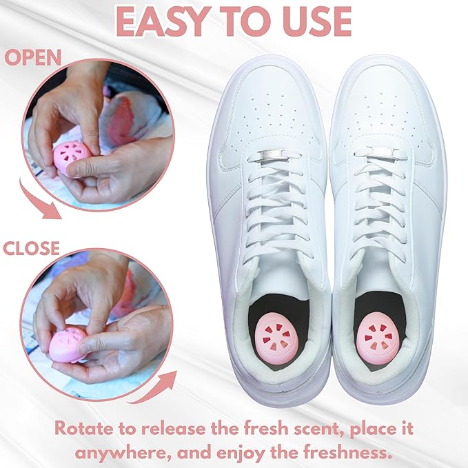 Air Jungles Shoe Deodorizer Balls 12 Ct, Honey Peach Scent, Odor Remover Balls for Sneakers, Gym Bags, Lockers, Closets, Hampers, and Drawers, Essential Oil Provides Natural Freshness