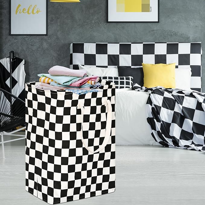 MAIZMZ Checkered Laundry Basket Foldable Kids Hamper Storage Bins Women Waterproof Organizer Toy Box Large Canvas for Home/Dorm/Kitchen/Pet/Office/Closet/Shelf/Living Room Decor Baskets