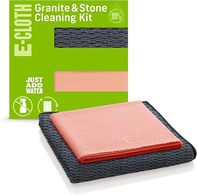 E-Cloth Granite & Stone Cleaning Kit, Premium Microfiber Cleaning Cloth, Ideal Cleaner and Polish for Granite, Marble and Other Stone Countertops, 100 Wash Guarantee, 2 Cloth Set