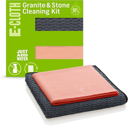 E-Cloth Granite & Stone Cleaning Kit, Premium Microfiber Cleaning Cloth, Ideal Cleaner and Polish for Granite, Marble and Other Stone Countertops, 100 Wash Guarantee, 2 Cloth Set
