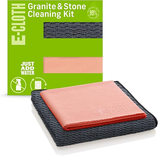 E-Cloth Granite & Stone Cleaning Kit, Premium Microfiber Cleaning Cloth, Ideal Cleaner and Polish for Granite, Marble and Other Stone Countertops, 100 Wash Guarantee, 2 Cloth Set