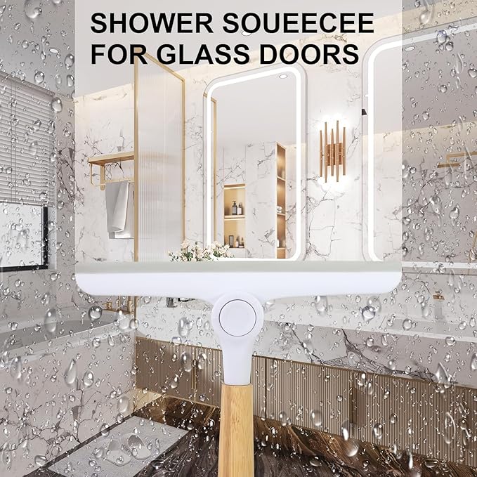 Window Squeegee for Glass Doors，All-Purpose 9.7” Window Cleaning Squeegee, Handheld for Windows, Car Windshields & More，Grey (9.5" Shower Squeegee)