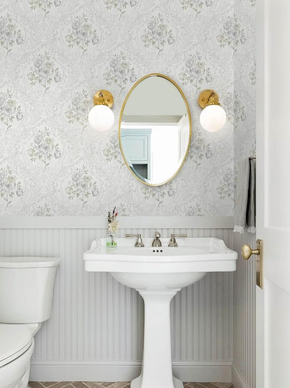 Ismoon Floral Peel and Stick Wallpaper Vintage White and Grey Contact Paper Boho Watercolor Damask Wallpaper Textured Removable Self Adhesive Vinyl Wall Paper for Bedroom, 17.3 in X 6.5 ft