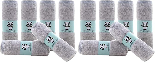 HIPHOP PANDA Baby Washcloths, Rayon Made from Bamboo - 2 Layer Ultra Soft Absorbent Newborn Bath Face Towel - Reusable Baby Wipes for Delicate Skin - Grey, 12 Pack