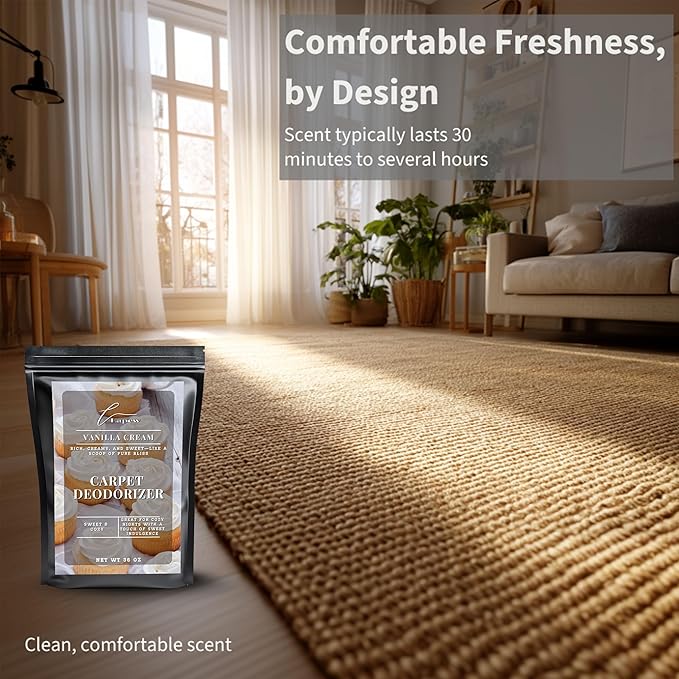 Lapew Vanilla Cream Carpet Deodorizer Powder - Pet Safe Freshener for Vacuuming | Scented Odor Eliminator for Home | 36 oz