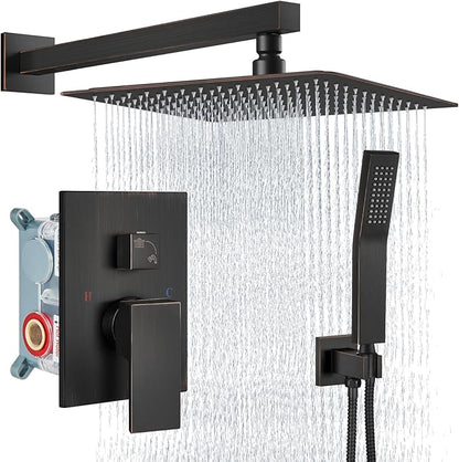 Aolemi Shower Faucet Set Rain Shower System with Handheld Spray Bathroom Shower Combo Rough-in Valve and Shower Trim Kit Included Oil Rubbed Bronze 16 Inch Wall Mount Shower Head