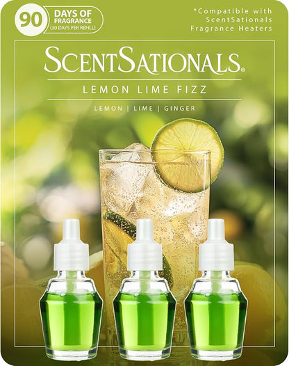 ScentSationals Lemon Lime Fizz Fragrance Oil Plug In Air Freshener Refills 3-Pack - Works with Scentsationals Wall Plugs, Long-Lasting Home Fragrance, 0.8 fl oz Each, Packaging May Vary