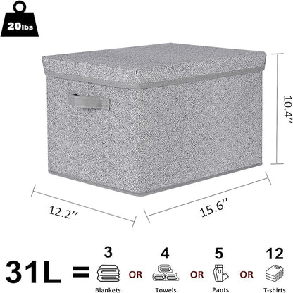WUIKE Foldable Storage Bins with Lids, Storage Boxes with Handles, Closet Shelf Organizer, Fabric Storage Baskets with Cover for Bedroom, 3-Pack, Ash Gray, Extra Large