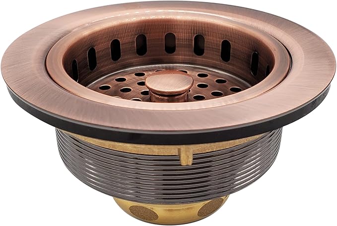 Westbrass A214-11 3-1/2" Post Style Large Kitchen Sink Basket Strainer, Antique Copper