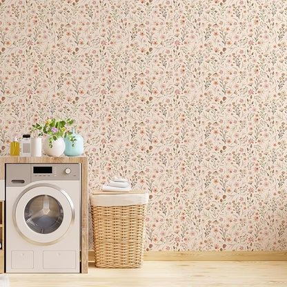 Kazova Boho Wildflower Wallpaper Peel and Stick Floral Contact Paper Waterproof Self Adhesive Vinyl for Bedroom Wall Decor Drawers Cabinet Shelf Liner（4 Sheets）