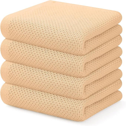 Kitinjoy 100% Cotton Waffle Weave Kitchen Hand Towels (13 X 28 Inches, Apricot), 4-Pack Super Soft and Absorbent Dish Towel for Drying Dishes