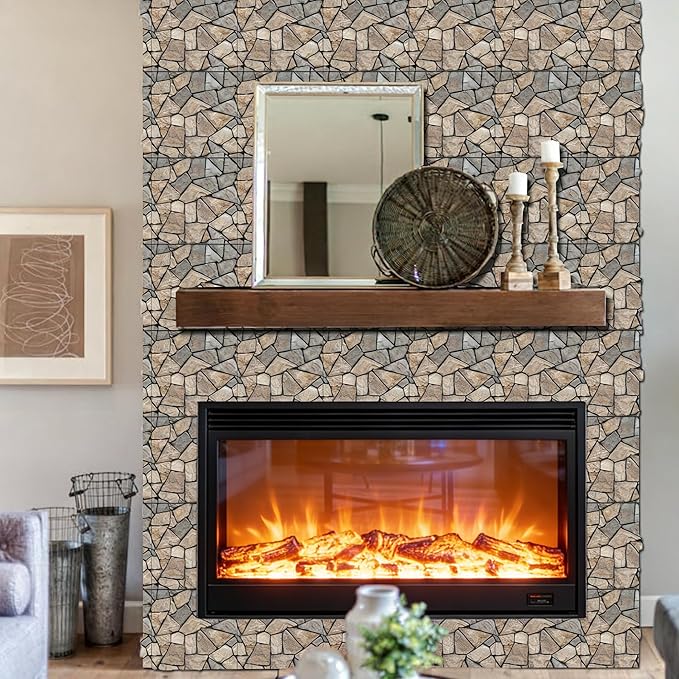 3D Self Adhesive Wall Panels,10 Pcs 3D Faux Brick Wall Panels -11.8"X11.8",PVC Tiles Backsplash DIY Brick Wallpaper Tile for Bedroom, Living Room, Kitchen, Fireplace