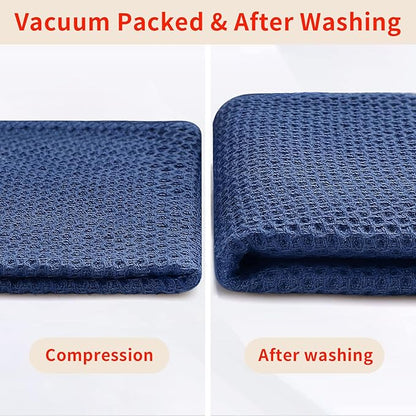 Homaxy 100% Cotton Waffle Weave Kitchen Dish Towels, Ultra Soft Absorbent Quick Drying Cleaning Towel, 13 x 28 Inches, 18-Pack, Navy Blue