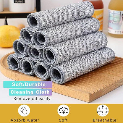 3 Pcs New Upgrade Non Scratch Wire Dishcloth, 2-Layer Super Absorbent Bamboo Charcoal Dish Cloths, Reusable Multipurpose Wire Dishwashing Rags for Wet and Dry for Dishes, Sinks, Stove